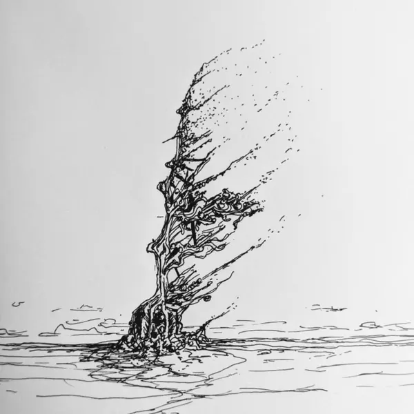 It'll Be Alright album cover: a black-ink drawing of a wind-bent tree over water